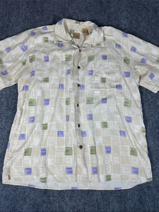 Jos. A. Bank Other - Vintage 100% Silk Jos. A. Bank Beige Camp Shirt Size Large
